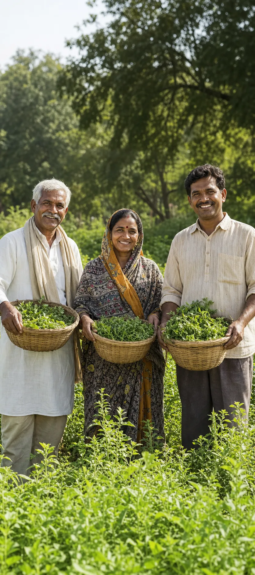 Farmers holding fresh herbs