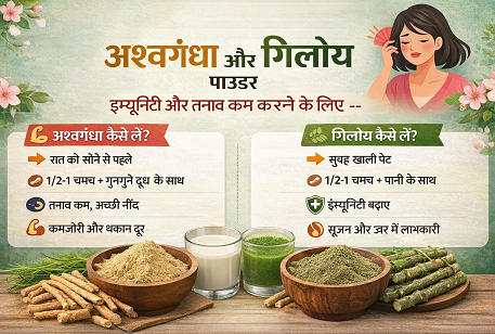 अश्वगंधा और गिलोय पाउडर – इम्यूनिटी और तनाव कम करने के लिए