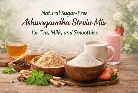 Natural Sugar-Free Ashwagandha Stevia Mix for Tea, Milk, and Smoothies