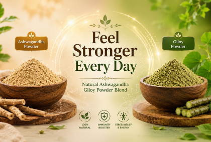 “Feel Stronger Every Day – Natural Ashwagandha Giloy Powder Blend”