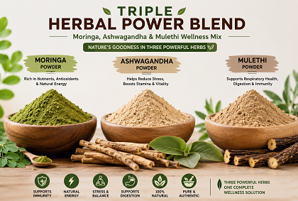Triple Herbal Power Blend – Moringa, Ashwagandha & Mulethi Wellness Mix